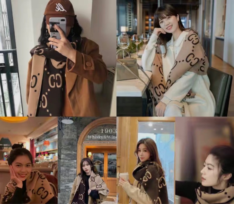 Gucci大LOGO雙面羊毛提花圍巾 35*190CM-7