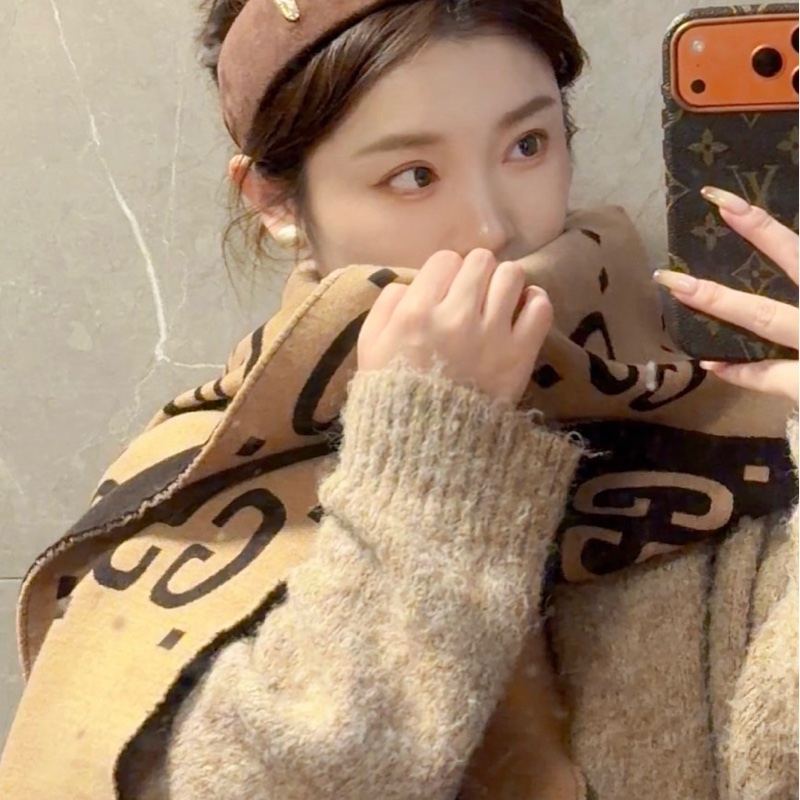 Gucci大LOGO雙面羊毛提花圍巾 35*190CM-8