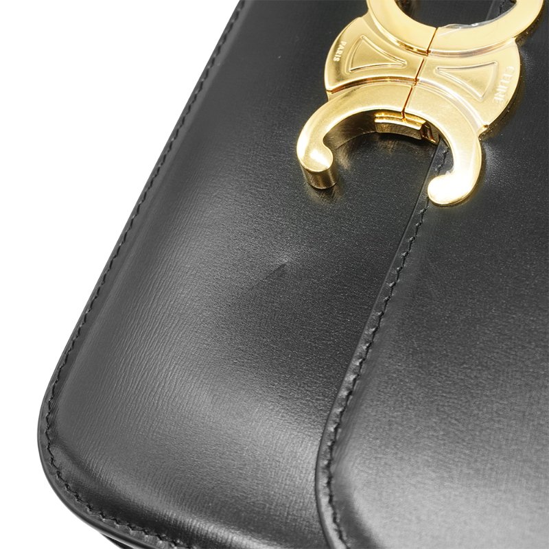 Celine 展示品 Triomphe 亮面牛皮中型肩背/斜背二用包(黑)-6