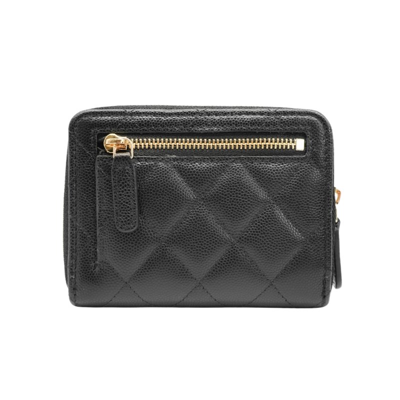 Chanel 粒紋牛皮刻紋金logo拉鍊對開短夾(AP4910-黑)-2