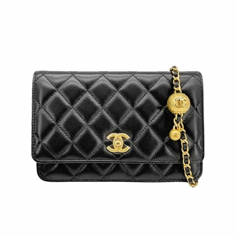 Chanel 展示品 菱格紋羊皮金球斜背包Woc(AP1450-黑)
