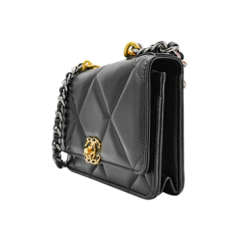 Chanel 19 菱格羊皮三色鍊斜背包 Woc(AP3267-黑)-1