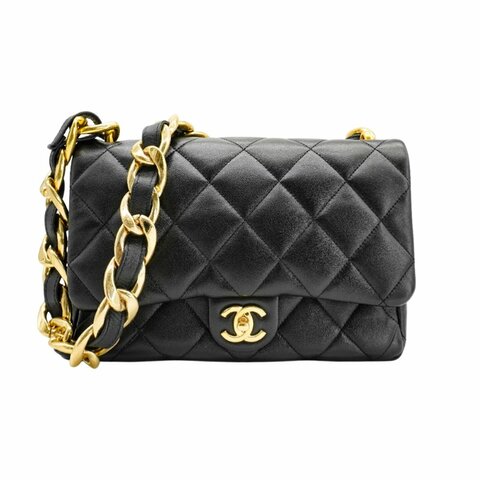 Chanel 展示品 羊皮金釦粗鍊肩背包(AS3215-黑)