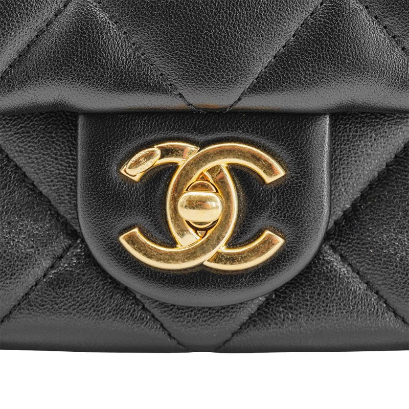 Chanel 展示品 羊皮金釦粗鍊肩背包(AS3215-黑)-6