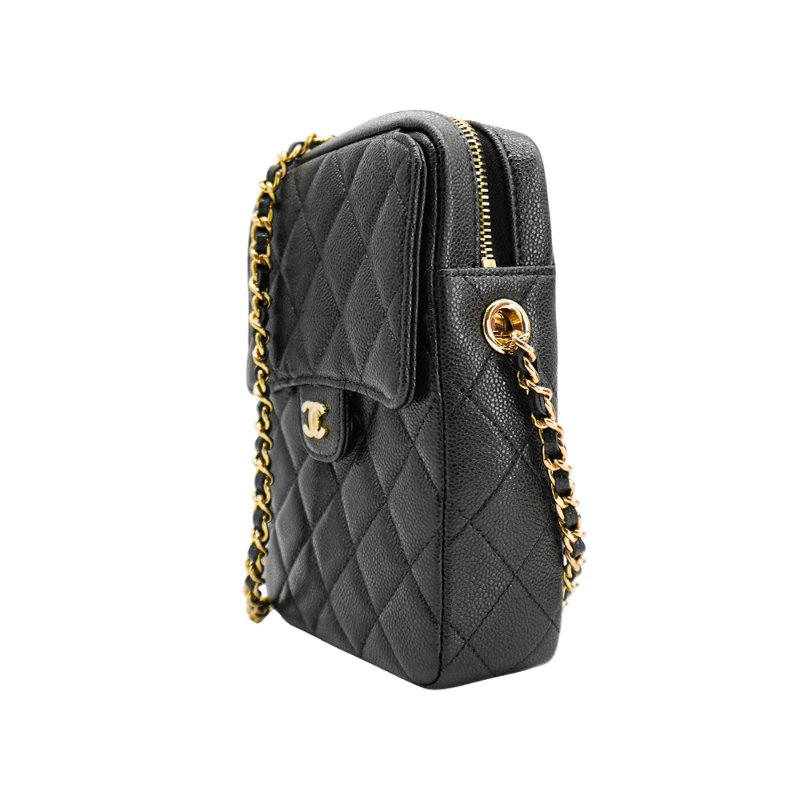 Chanel 粒紋牛皮淡金釦直式斜背包(AP4424-黑)-1