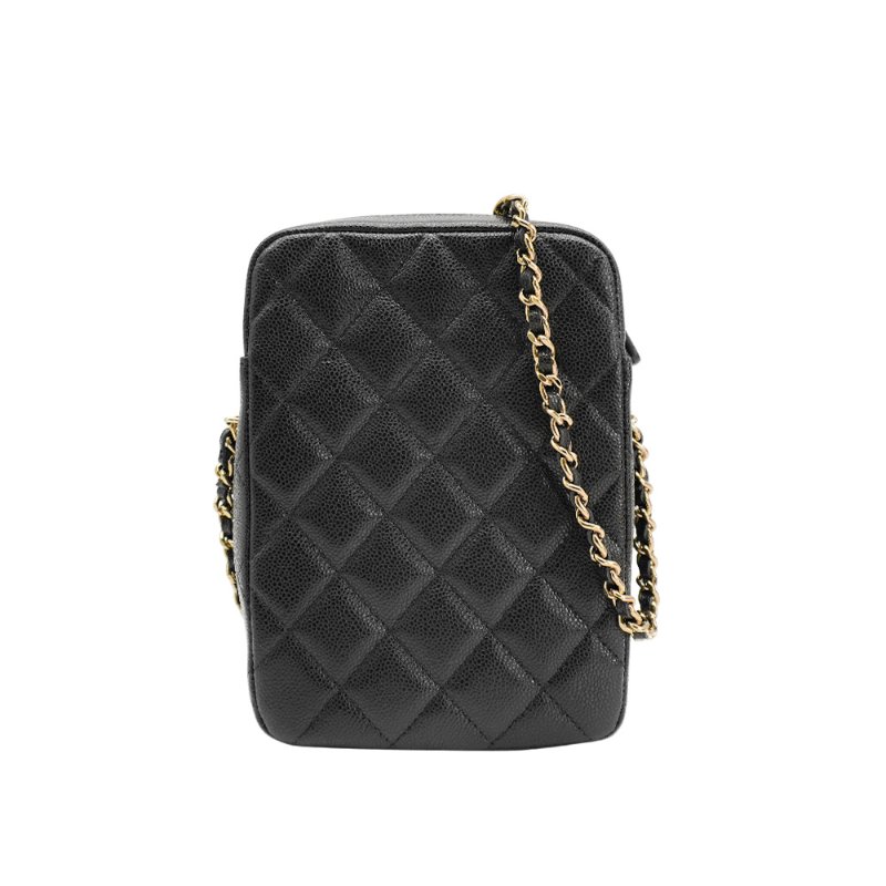 Chanel 粒紋牛皮淡金釦直式斜背包(AP4424-黑)-2