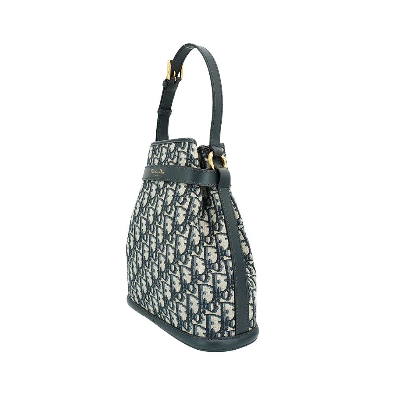 Dior C'est Dior Oblique 緹花布手提斜背水桶包-中(藍)-1