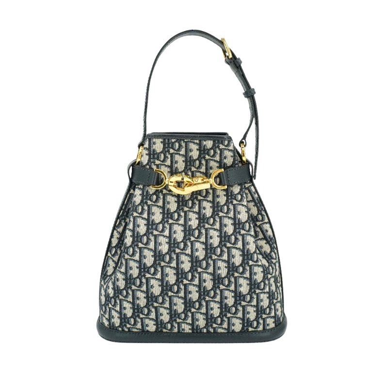 Dior C'est Dior Oblique 緹花布手提斜背水桶包-中(藍)-2