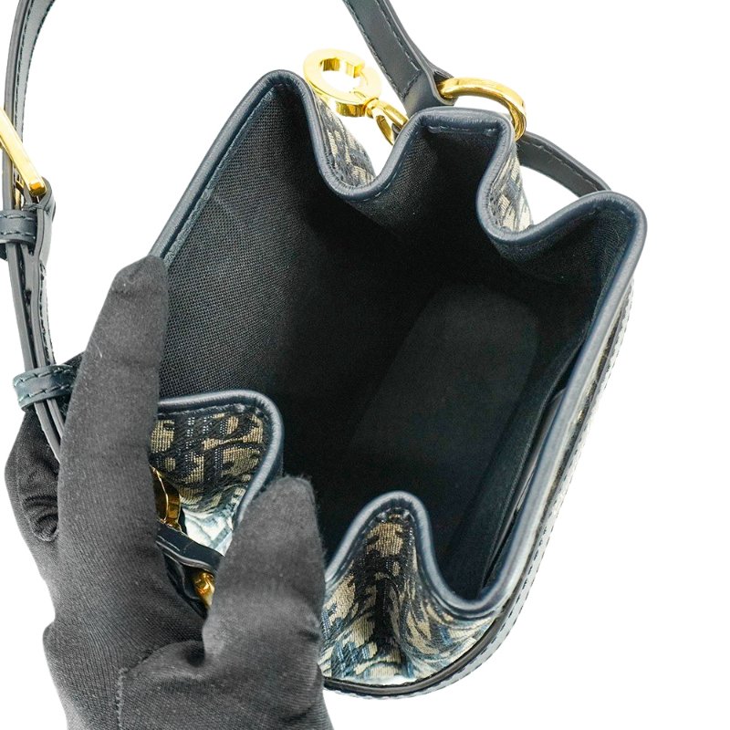 Dior C'est Dior Oblique 緹花布手提斜背水桶包-中(藍)-4