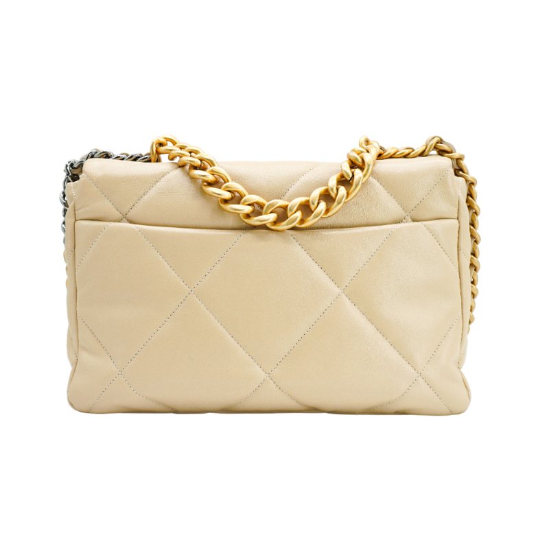 Chanel 19 菱格羊皮雙色鍊帶手提/肩背包-30cm(AS1161-米)-2