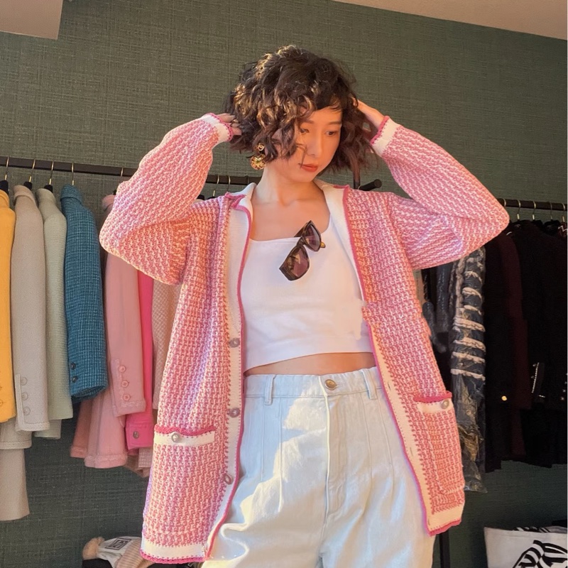 CHANEL 針織開衫外套💟粉紫好氣色36號工藝獅子釦-0