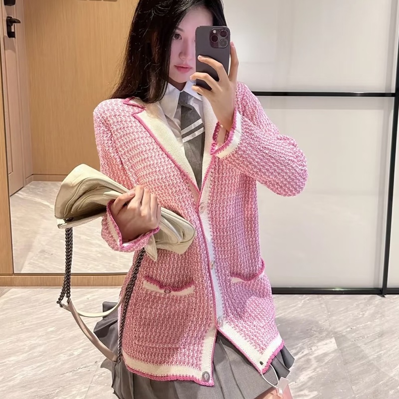 CHANEL pink粉色針織開衫外套獅子釦-寬鬆版型-1