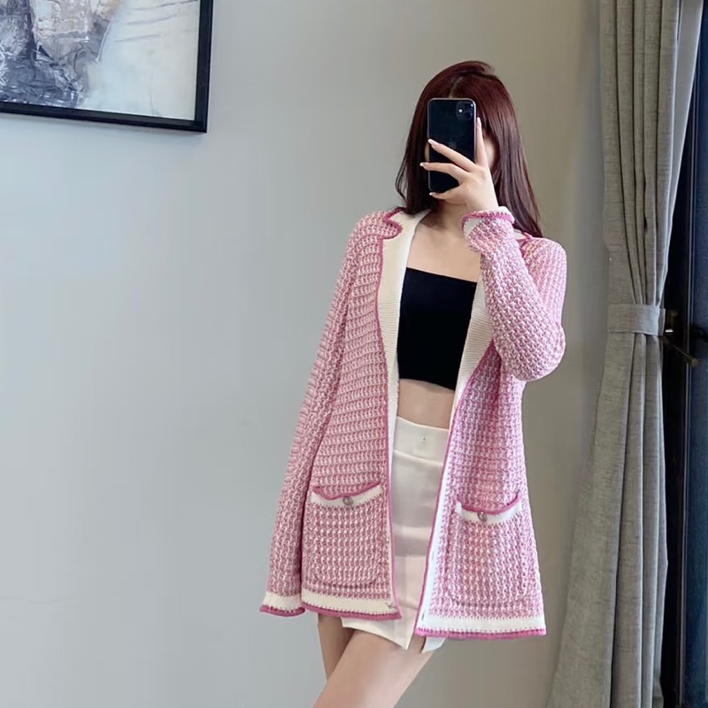 CHANEL pink粉色針織開衫外套獅子釦-寬鬆版型-2