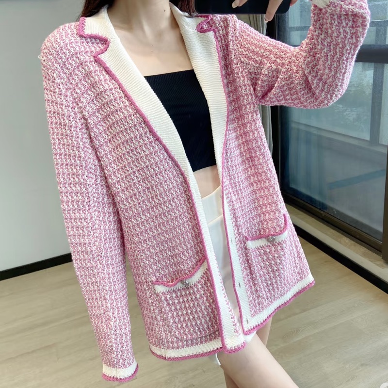 CHANEL pink粉色針織開衫外套獅子釦-寬鬆版型-3