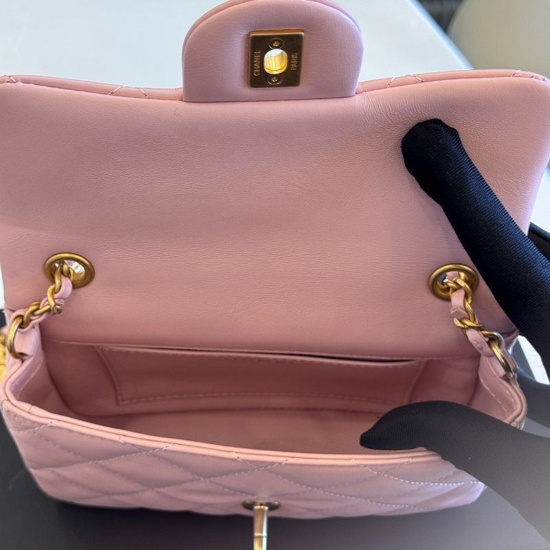 *SHIHNA名牌精品* CHANEL Mini Coco 粉色羊皮金釦愛心鍊 CF17 口蓋包-4