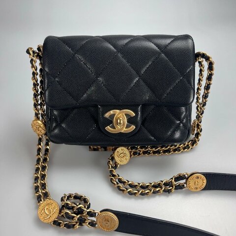 全新品 CHANEL CF方胖金幣荔枝黑  AS3368/晶片款