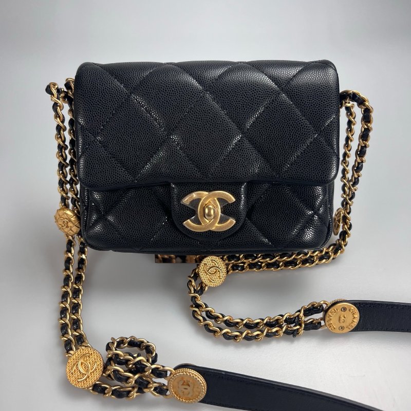 全新品 CHANEL CF方胖金幣荔枝黑  AS3368/晶片款-0