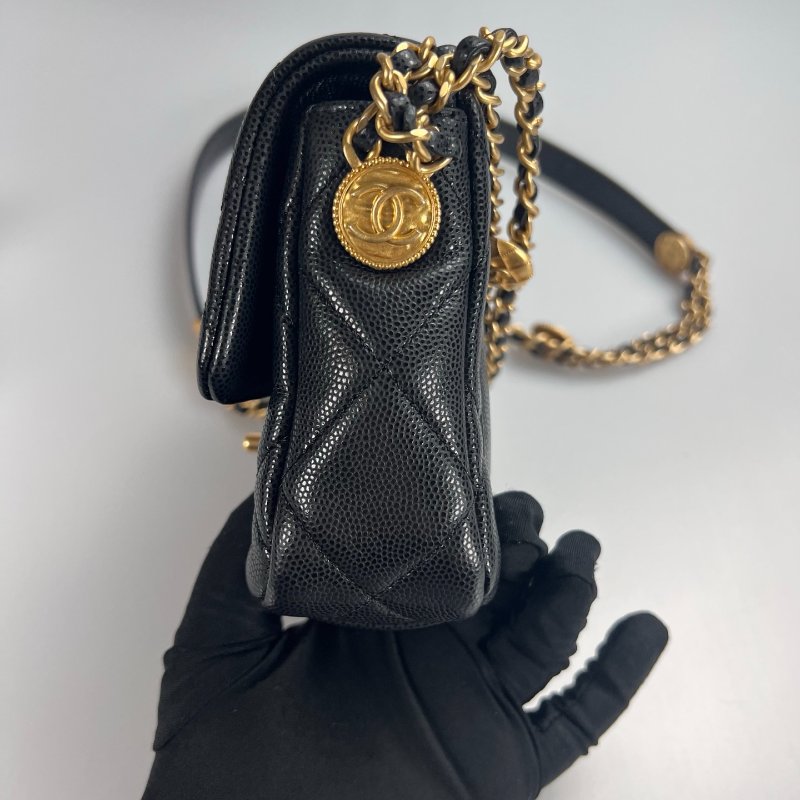 全新品 CHANEL CF方胖金幣荔枝黑  AS3368/晶片款-2