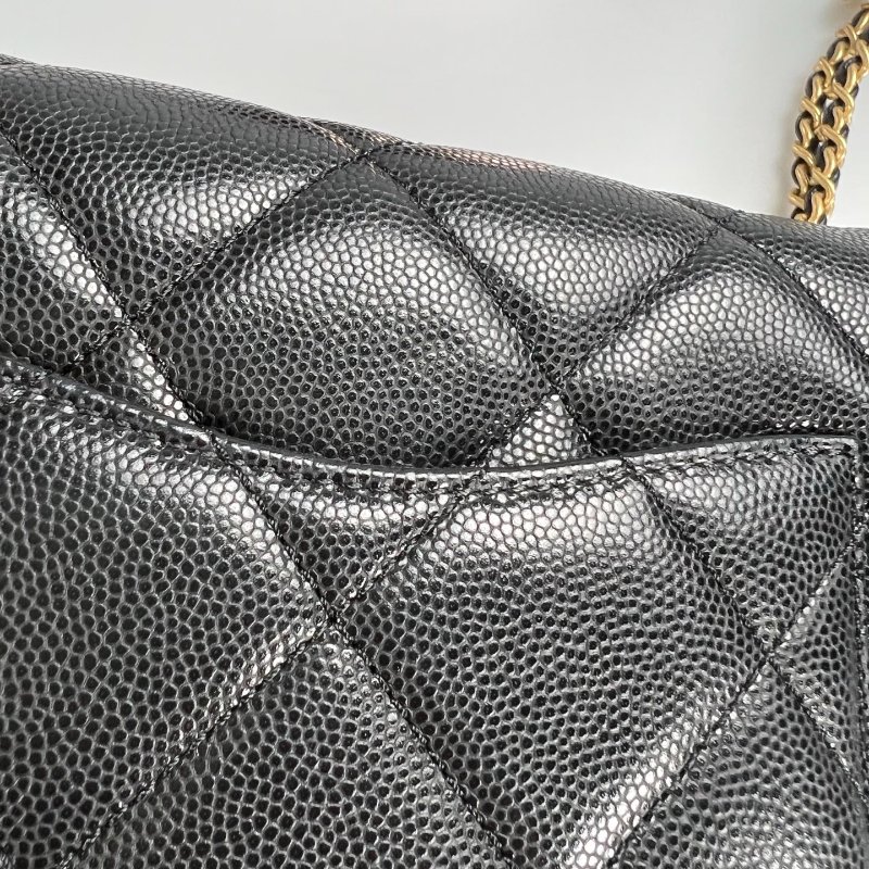 全新品 CHANEL CF方胖金幣荔枝黑  AS3368/晶片款-5