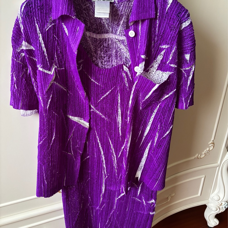 三宅一生紫色無袖洋裝+短袖外套-9