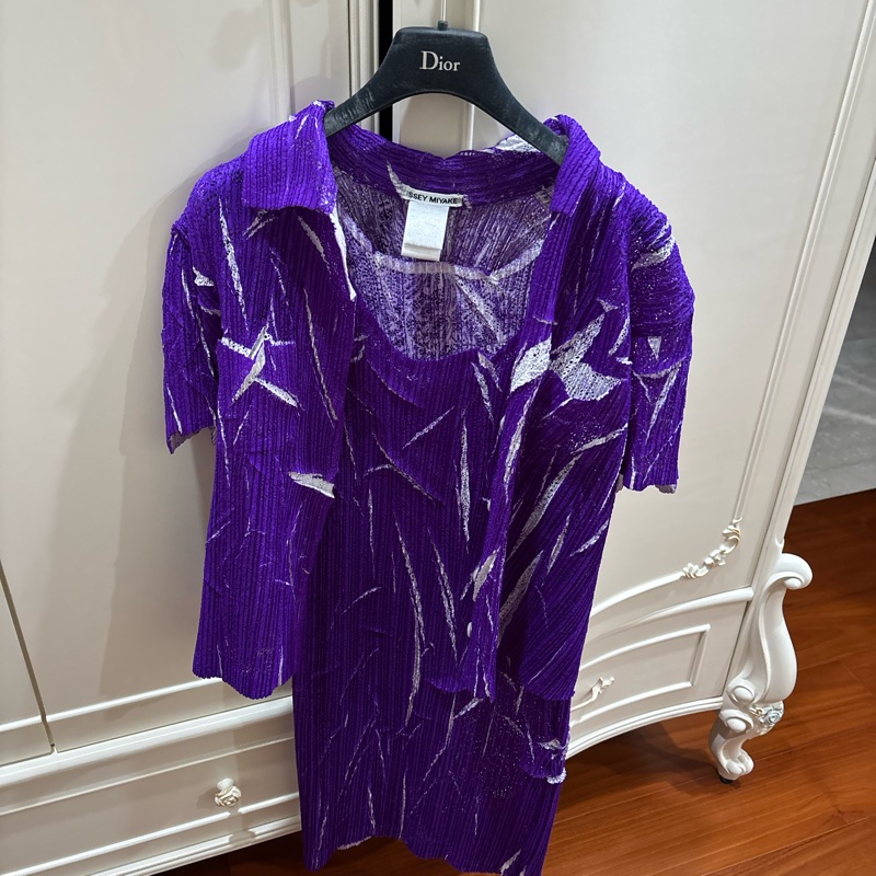 三宅一生紫色無袖洋裝+短袖外套-0