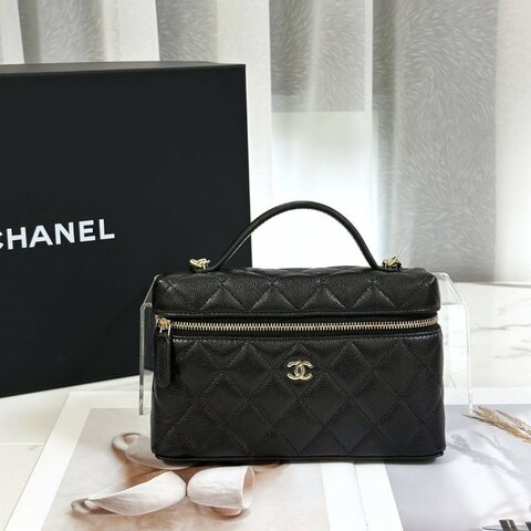 CHANEL LP粒面牛皮手提飯盒包 - 黑金