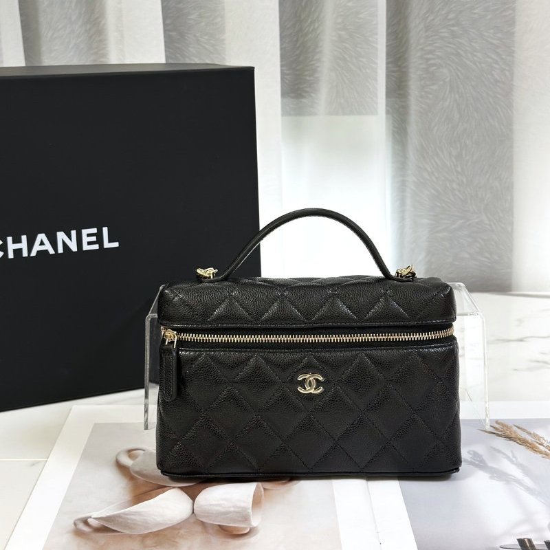 CHANEL LP粒面牛皮手提飯盒包 - 黑金-0