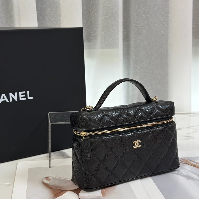 CHANEL LP粒面牛皮手提飯盒包 - 黑金-2