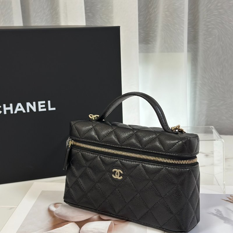 CHANEL LP粒面牛皮手提飯盒包 - 黑金-3