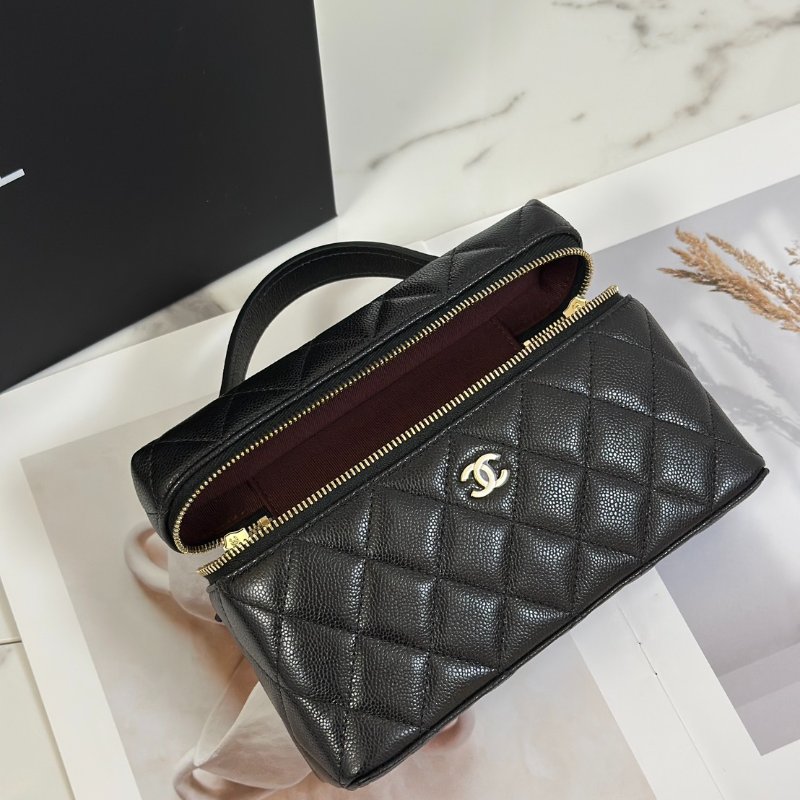 CHANEL LP粒面牛皮手提飯盒包 - 黑金-6