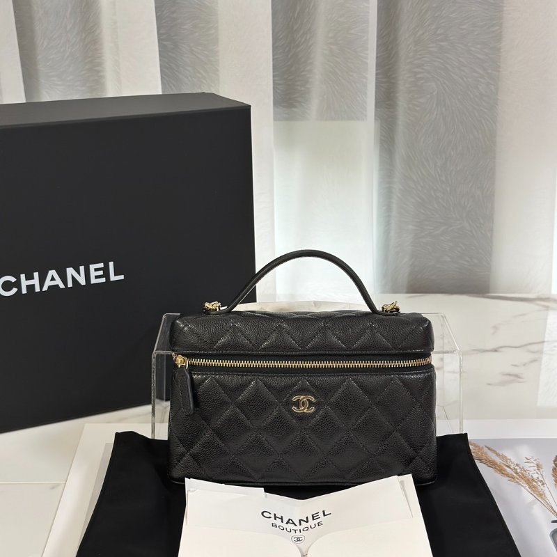 CHANEL LP粒面牛皮手提飯盒包 - 黑金-8