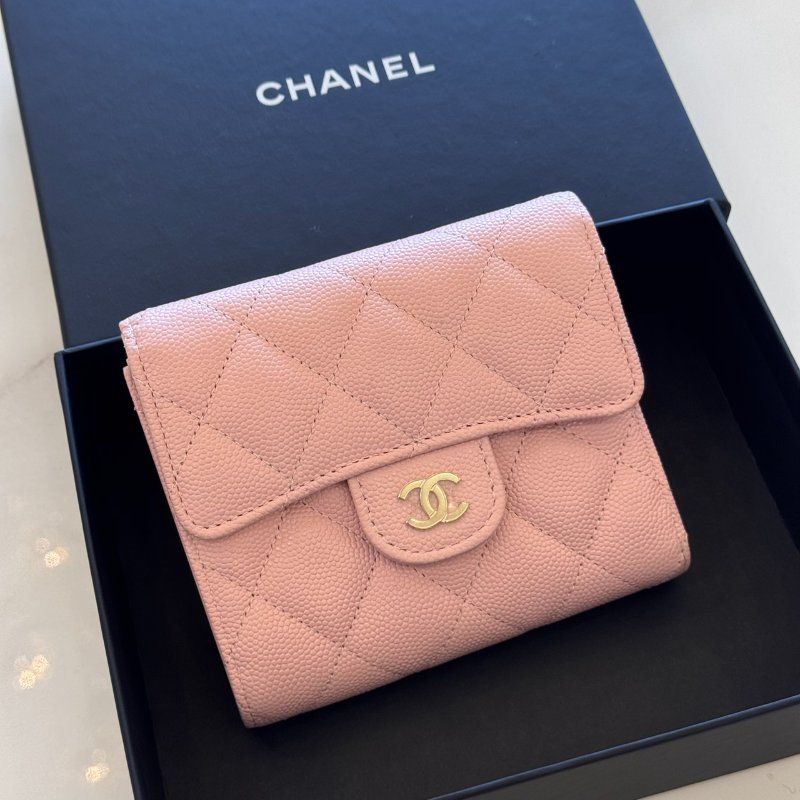 *SHIHNA名牌精品* CHANEL 粉色 荔枝牛皮三折短夾-0