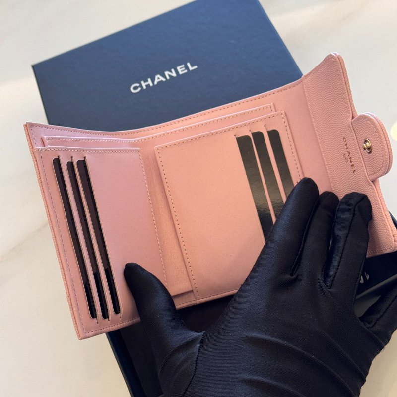 *SHIHNA名牌精品* CHANEL 粉色 荔枝牛皮三折短夾-3