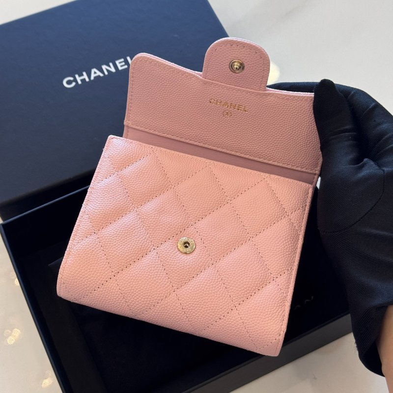 *SHIHNA名牌精品* CHANEL 粉色 荔枝牛皮三折短夾-4