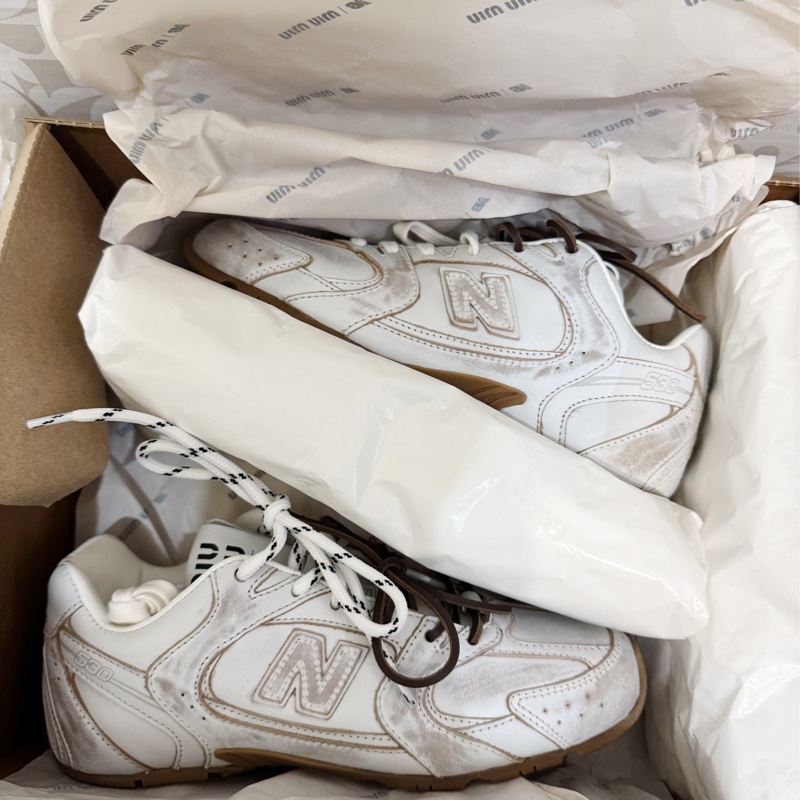 Miu Miu New Balance聯名款530 SL白色牛皮作舊運動鞋 37碼-6
