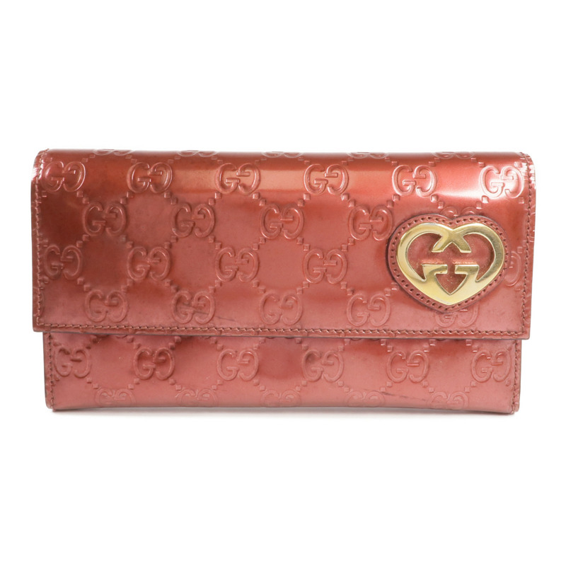 GUCCI 漆皮皮革Lovely Heart Continental Wallet金扣長錢包-0
