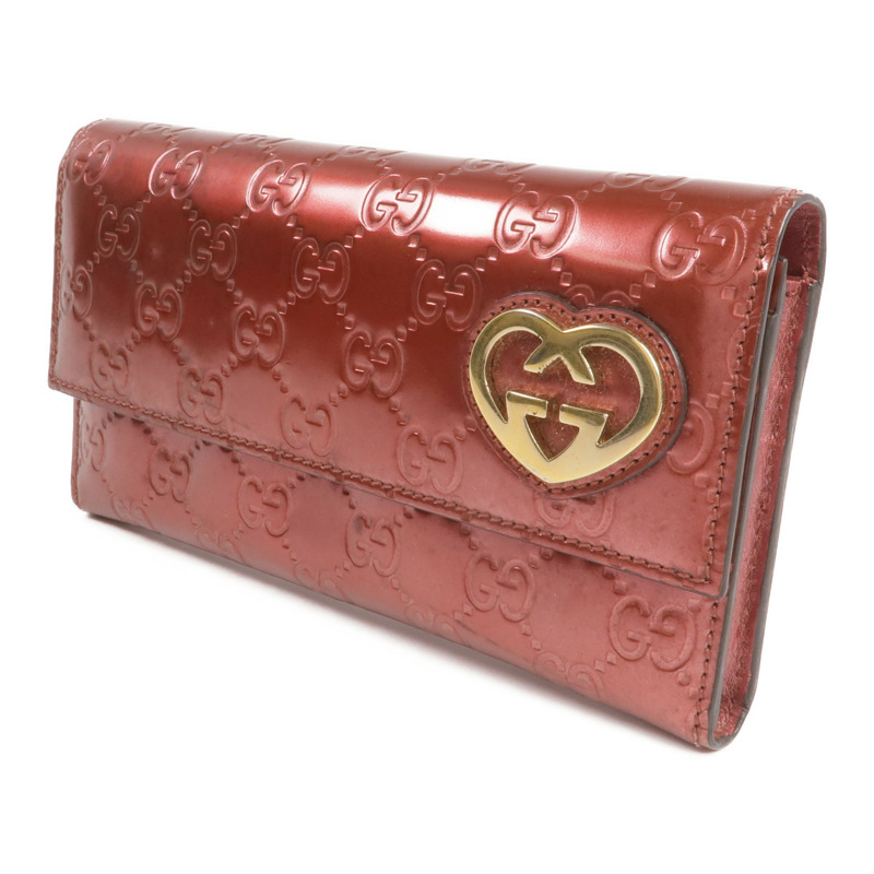 GUCCI 漆皮皮革Lovely Heart Continental Wallet金扣長錢包-1
