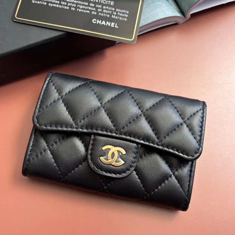 ::CHANEL:: AP0214 經典口蓋卡片夾 黑金零錢卡包 錢包-1