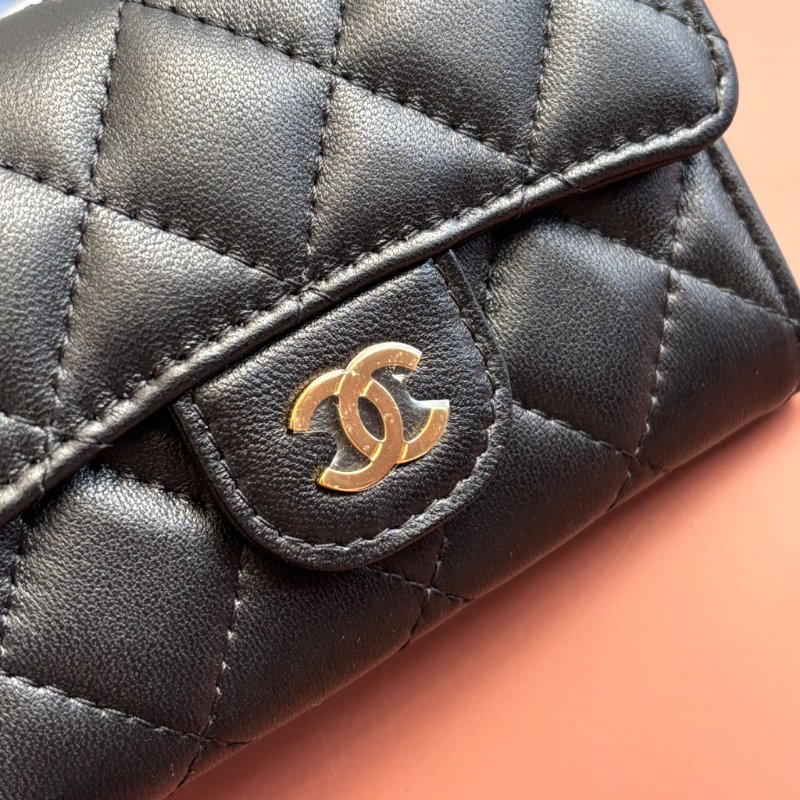 ::CHANEL:: AP0214 經典口蓋卡片夾 黑金零錢卡包 錢包-3