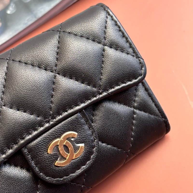 ::CHANEL:: AP0214 經典口蓋卡片夾 黑金零錢卡包 錢包-4