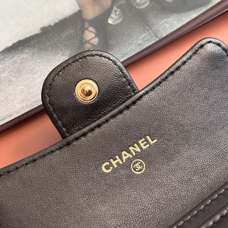 ::CHANEL:: AP0214 經典口蓋卡片夾 黑金零錢卡包 錢包-12