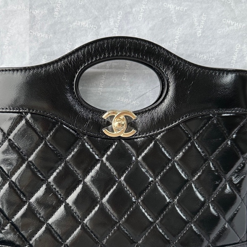 【9月帶票美國票 💕 】Chanel 25k 31bag mini  黑金 黑色 金扣 油蠟皮 鏈條可拆 手提 單肩 斜挎-2