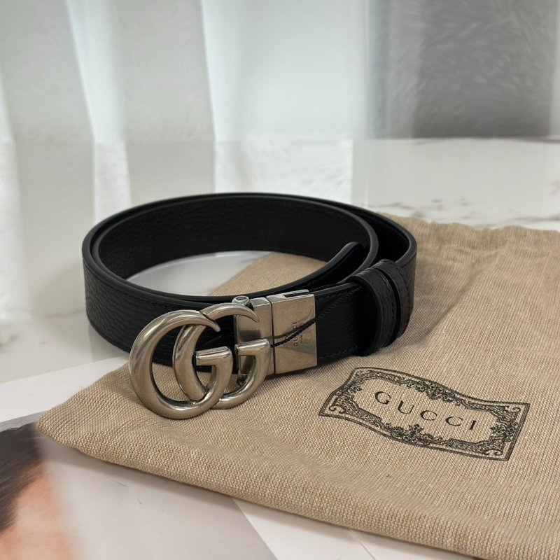 GUCCI 雙G腰帶 - 黑銀 85-1