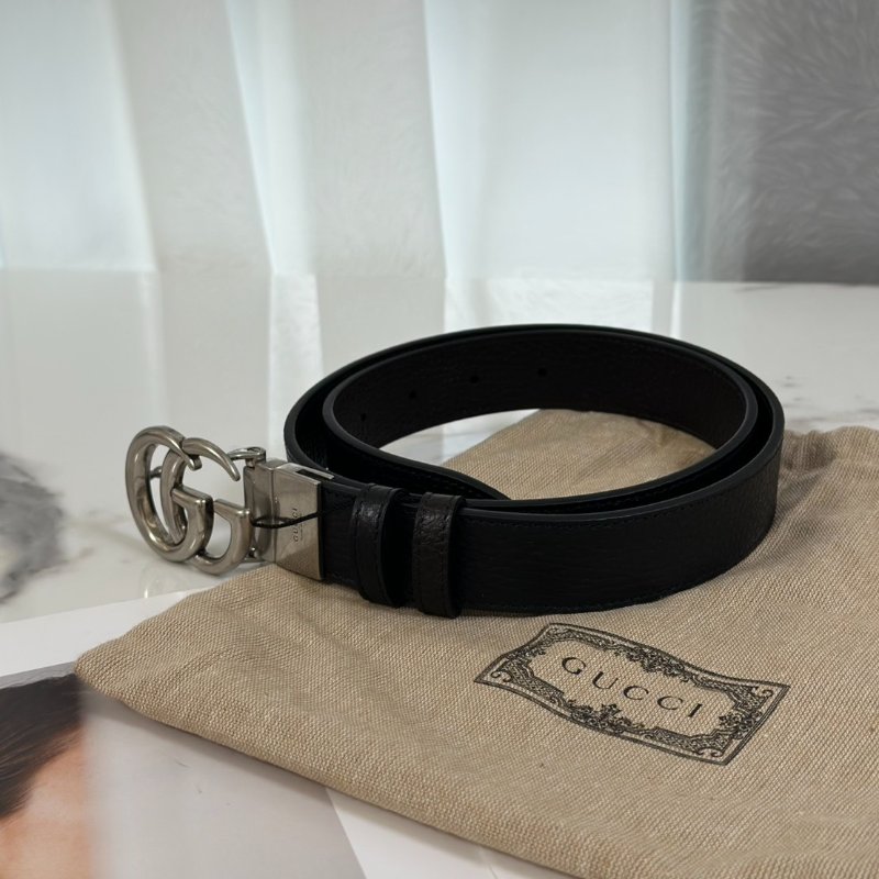 GUCCI 雙G腰帶 - 黑銀 85-2