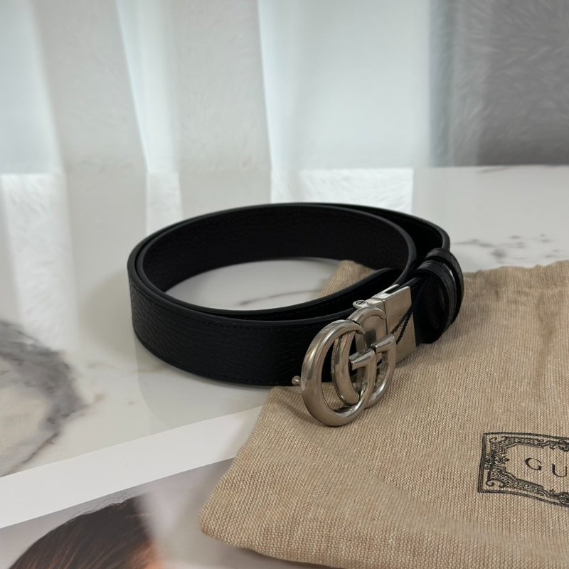 GUCCI 雙G腰帶 - 黑銀 85-3