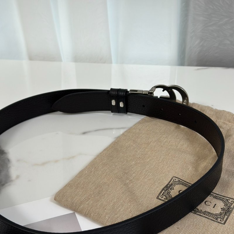 GUCCI 雙G腰帶 - 黑銀 85-4