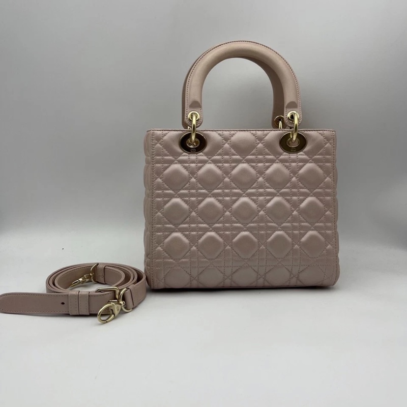 Dior 迪奧珠光粉羊皮五格戴妃包 尺寸24*11*20，專櫃價46000-1