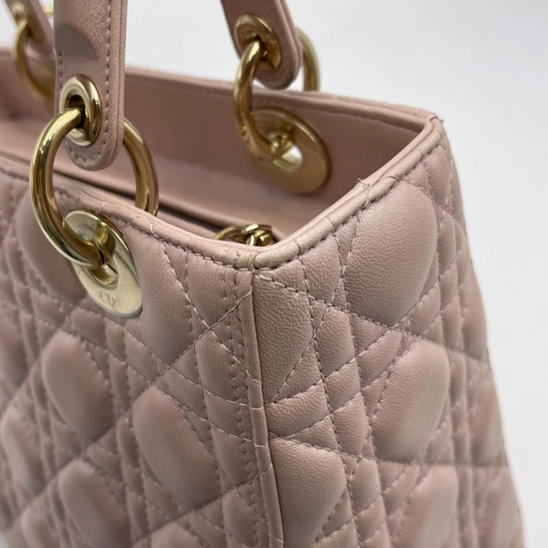 Dior 迪奧珠光粉羊皮五格戴妃包 尺寸24*11*20，專櫃價46000-12