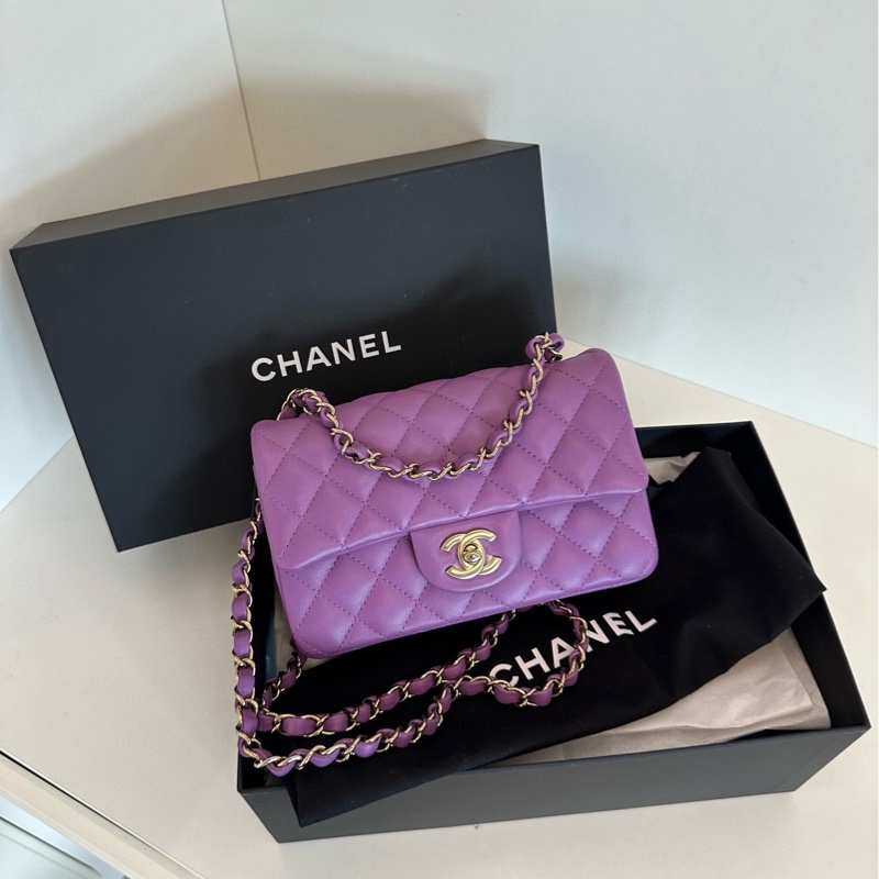 【全新帶膜🆕🎁】Chanel  芯片款 薰衣草紫色銀扣 大mini 鏈條包 斜挎包-0