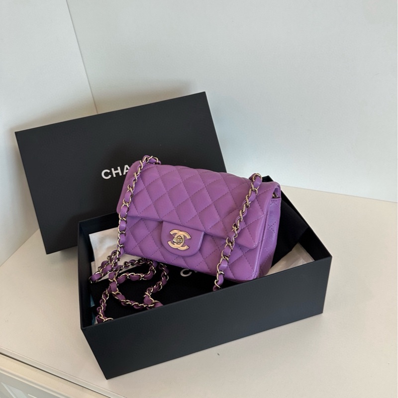 【全新帶膜🆕🎁】Chanel  芯片款 薰衣草紫色銀扣 大mini 鏈條包 斜挎包-2